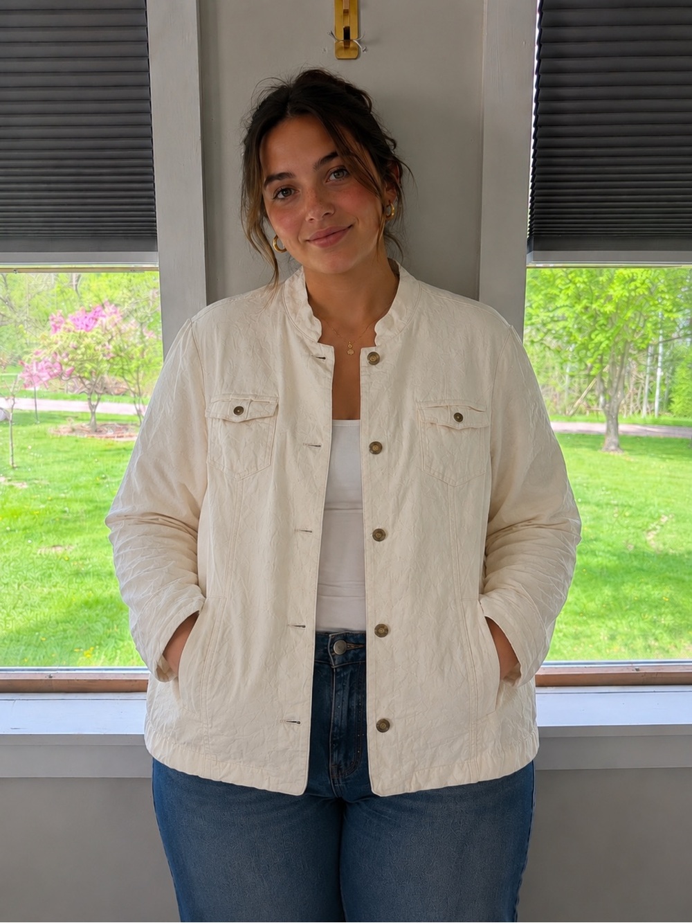 Chico's Cream Button-Front Jean Jacket